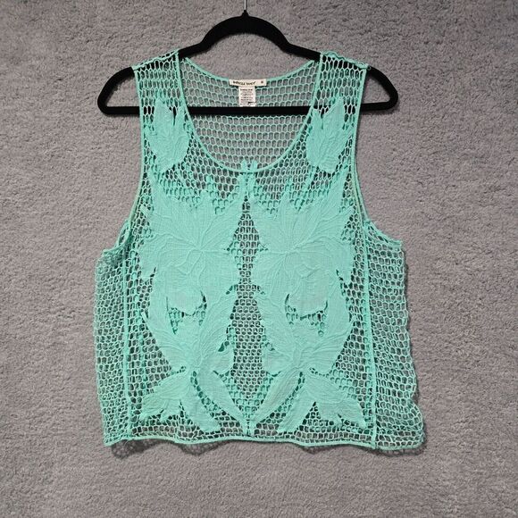 Crochet Knit Floral Tank Top Womens M Sea Blue Summer Vacation Beach Coverup - Picture 1 of 4